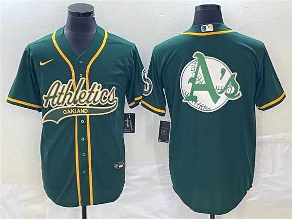 Mens Oakland Athletics Green Team Big Logo Cool Base Stitched Baseball Jersey 003